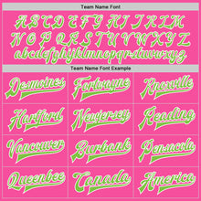Load image into Gallery viewer, Custom Pink Neon Green-White Bomber Full-Snap Varsity Letterman Jacket
