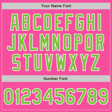 Load image into Gallery viewer, Custom Pink Neon Green-White Bomber Full-Snap Varsity Letterman Jacket
