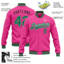 Load image into Gallery viewer, Custom Pink Kelly Green Cream-Black Bomber Full-Snap Varsity Letterman Jacket
