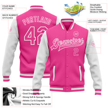 Load image into Gallery viewer, Custom Pink Pink-White Bomber Full-Snap Varsity Letterman Two Tone Jacket

