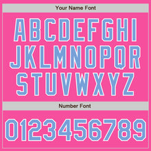 Load image into Gallery viewer, Custom Pink Light Blue-White Bomber Full-Snap Varsity Letterman Two Tone Jacket
