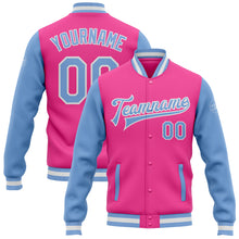 Load image into Gallery viewer, Custom Pink Light Blue-White Bomber Full-Snap Varsity Letterman Two Tone Jacket
