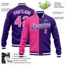 Load image into Gallery viewer, Custom Purple Pink-White Bomber Full-Snap Varsity Letterman Split Fashion Jacket
