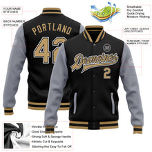 Load image into Gallery viewer, Custom Black Old Gold-Gray Bomber Full-Snap Varsity Letterman Two Tone Jacket
