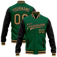 Load image into Gallery viewer, Custom Kelly Green Old Gold-Black Bomber Full-Snap Varsity Letterman Two Tone Jacket
