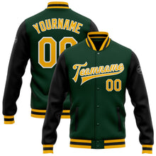 Load image into Gallery viewer, Custom Green Gold-Black Bomber Full-Snap Varsity Letterman Two Tone Jacket

