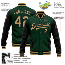Load image into Gallery viewer, Custom Green Old Gold-Black Bomber Full-Snap Varsity Letterman Two Tone Jacket
