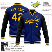 Load image into Gallery viewer, Custom Royal Gold-Black Bomber Full-Snap Varsity Letterman Two Tone Jacket
