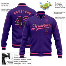 Load image into Gallery viewer, Custom Purple Black-Pink Bomber Full-Snap Varsity Letterman Jacket

