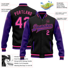 Load image into Gallery viewer, Custom Black Pink-Purple Bomber Full-Snap Varsity Letterman Two Tone Jacket
