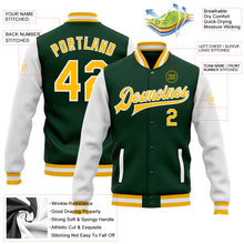 Load image into Gallery viewer, Custom Green Gold-White Bomber Full-Snap Varsity Letterman Two Tone Jacket
