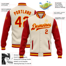 Load image into Gallery viewer, Custom Cream Red-Gold Bomber Full-Snap Varsity Letterman Two Tone Jacket
