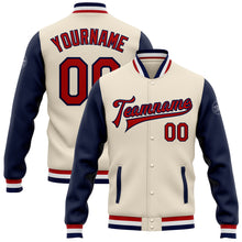 Load image into Gallery viewer, Custom Cream Red-Navy Bomber Full-Snap Varsity Letterman Two Tone Jacket

