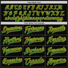 Load image into Gallery viewer, Custom Black Kelly Green-Yellow Bomber Full-Snap Varsity Letterman Jacket
