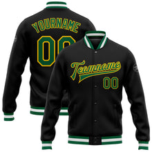 Load image into Gallery viewer, Custom Black Kelly Green-Yellow Bomber Full-Snap Varsity Letterman Jacket
