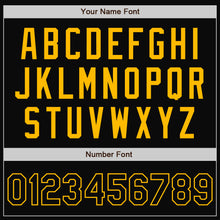 Load image into Gallery viewer, Custom Black Gold Bomber Full-Snap Varsity Letterman Jacket
