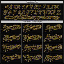 Load image into Gallery viewer, Custom Black Old Gold Bomber Full-Snap Varsity Letterman Jacket
