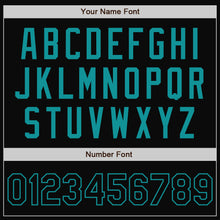 Load image into Gallery viewer, Custom Black Teal Bomber Full-Snap Varsity Letterman Jacket
