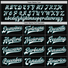 Load image into Gallery viewer, Custom Black White-Teal Bomber Full-Snap Varsity Letterman Jacket
