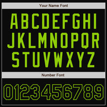 Load image into Gallery viewer, Custom Black Neon Green Bomber Full-Snap Varsity Letterman Jacket
