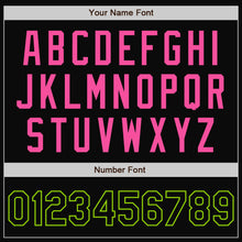 Load image into Gallery viewer, Custom Black Neon Green-Pink Bomber Full-Snap Varsity Letterman Jacket
