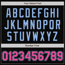 Load image into Gallery viewer, Custom Black Pink-Light Blue Bomber Full-Snap Varsity Letterman Jacket
