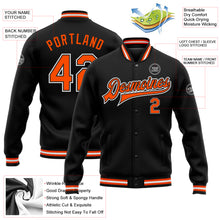 Load image into Gallery viewer, Custom Black Orange-White Bomber Full-Snap Varsity Letterman Jacket

