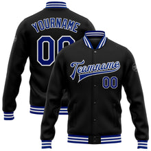 Load image into Gallery viewer, Custom Black Royal-White Bomber Full-Snap Varsity Letterman Jacket
