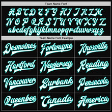 Load image into Gallery viewer, Custom Black White-Aqua Bomber Full-Snap Varsity Letterman Jacket
