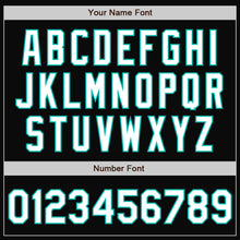 Load image into Gallery viewer, Custom Black White-Aqua Bomber Full-Snap Varsity Letterman Jacket
