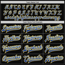 Load image into Gallery viewer, Custom Black Royal-Yellow Bomber Full-Snap Varsity Letterman Jacket
