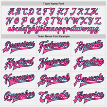 Load image into Gallery viewer, Custom White Light Blue Black-Pink Bomber Full-Snap Varsity Letterman Jacket

