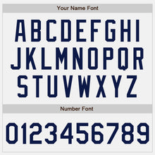 Load image into Gallery viewer, Custom White Navy Bomber Full-Snap Varsity Letterman Jacket
