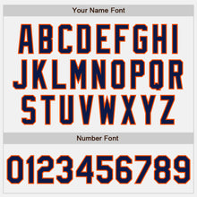 Load image into Gallery viewer, Custom White Navy-Orange Bomber Full-Snap Varsity Letterman Jacket
