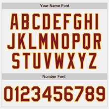 Load image into Gallery viewer, Custom White Crimson-Gold Bomber Full-Snap Varsity Letterman Jacket
