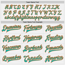 Load image into Gallery viewer, Custom White Aqua-Orange Bomber Full-Snap Varsity Letterman Jacket
