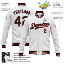 Load image into Gallery viewer, Custom White Black Crimson-City Cream Bomber Full-Snap Varsity Letterman Jacket

