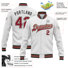 Load image into Gallery viewer, Custom White Crimson City Cream-Black Bomber Full-Snap Varsity Letterman Jacket
