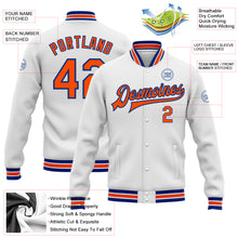 Load image into Gallery viewer, Custom White Orange-Royal Bomber Full-Snap Varsity Letterman Jacket
