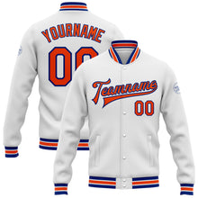 Load image into Gallery viewer, Custom White Orange-Royal Bomber Full-Snap Varsity Letterman Jacket
