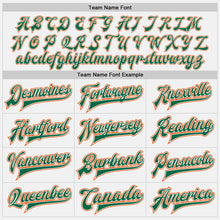 Load image into Gallery viewer, Custom White Orange-Kelly Green Bomber Full-Snap Varsity Letterman Jacket
