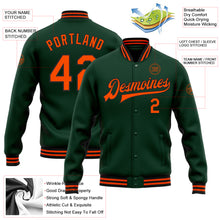 Load image into Gallery viewer, Custom Green Orange-Black Bomber Full-Snap Varsity Letterman Jacket
