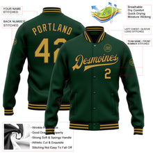 Load image into Gallery viewer, Custom Green Old Gold-Black Bomber Full-Snap Varsity Letterman Jacket
