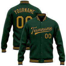 Load image into Gallery viewer, Custom Green Old Gold-Black Bomber Full-Snap Varsity Letterman Jacket
