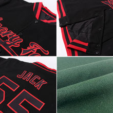 Load image into Gallery viewer, Custom Green Gold Bomber Full-Snap Varsity Letterman Jacket
