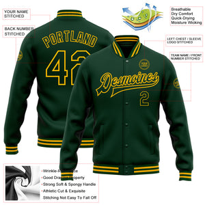 Custom Green Gold Bomber Full-Snap Varsity Letterman Jacket