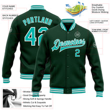 Load image into Gallery viewer, Custom Green Aqua-White Bomber Full-Snap Varsity Letterman Jacket
