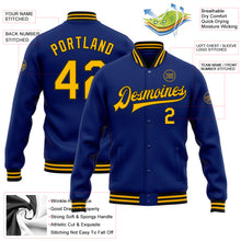 Load image into Gallery viewer, Custom Royal Gold-Black Bomber Full-Snap Varsity Letterman Jacket
