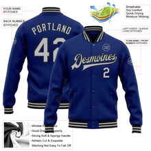 Load image into Gallery viewer, Custom Royal Gray-Black Bomber Full-Snap Varsity Letterman Jacket
