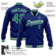 Load image into Gallery viewer, Custom Royal Kelly Green-White Bomber Full-Snap Varsity Letterman Jacket
